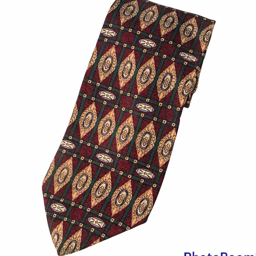 GAP Tie Silk Maroon Green Gold Gray Off White Made in USA